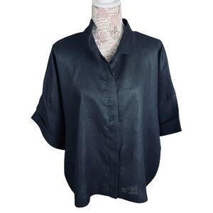 Planet by Lauren G Black Handkerchief Linen Boxy Tee | Short Sleeve | Oversized